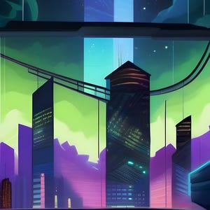 Neon Skyline – Futuristic Cityscape Digital Art Print, Cyberpunk Wall Decor, Sci-Fi Digital Download Poster