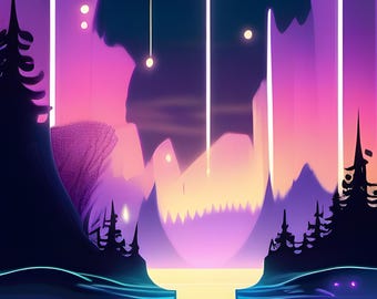 UFO in the Forest at Night – Psychedelic Alien Encounter Landscape