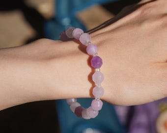 Amethyst Pearl Bracelet Faceted Bracelet Gemstone Natural Stone Bracelet Handmade Purple
