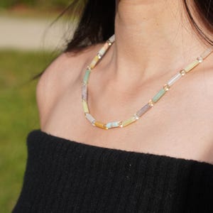 Fine Necklace Agalmatolite Crystals Agate Gemstone Necklace Rainbow Colorful Necklace Handmade