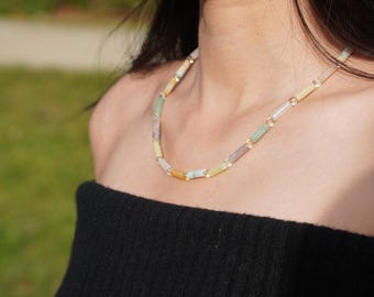 Fine Necklace Agalmatolite Crystals Agate Gemstone Necklace Rainbow Colorful Necklace Handmade