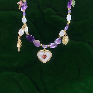 Amethyst Necklace Pearls Freshwater Pearl Necklace Stainless Steel 14K Gold Plated Gemstone Necklace