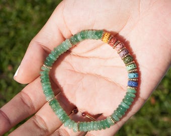 Aventurine Pearl Bracelet Gemstone Bracelet Green Bracelet Chakra Bracelet Volcanic Stone
