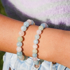 Morganite Pearl Bracelet Gemstone Bracelet Handmade Handcrafted Bracelet Pastel Bracelet