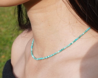 Fint turkos AAA 3A ädelstenshalsband, handgjort, handgjort, grönt/blått halsband