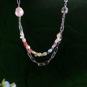 Collier de perles Collier en acier inoxydable Collier de pierres précieuses Collier chakra Agate Quartz rose Citrine Lapis Lazuli Apatite Améthyste Péridot