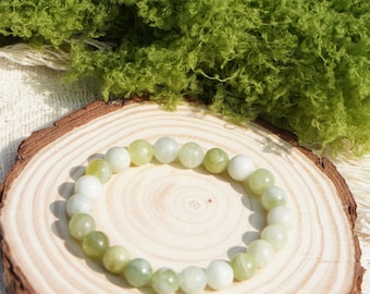 Serpentine Jade Beaded Bracelet Gemstone Bracelet Green Bracelet Handmade