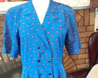 Vintage, Liz Claiborne, robe bleue, double boutonnage