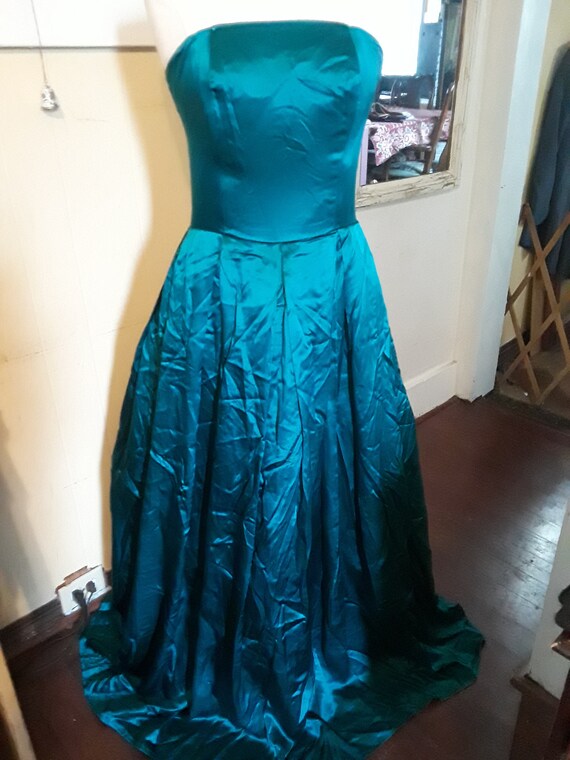 blue strapless ball gown