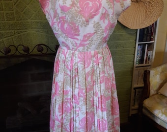 Vintage 50 ' s Pink Floral robe sans manches