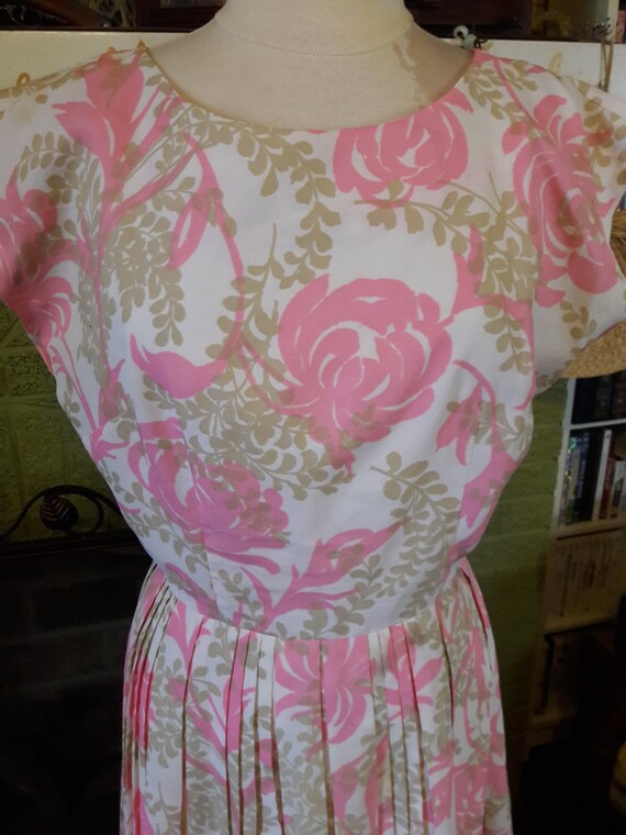 Vintage 50's Pink Floral Sleeveless Dress - image 2