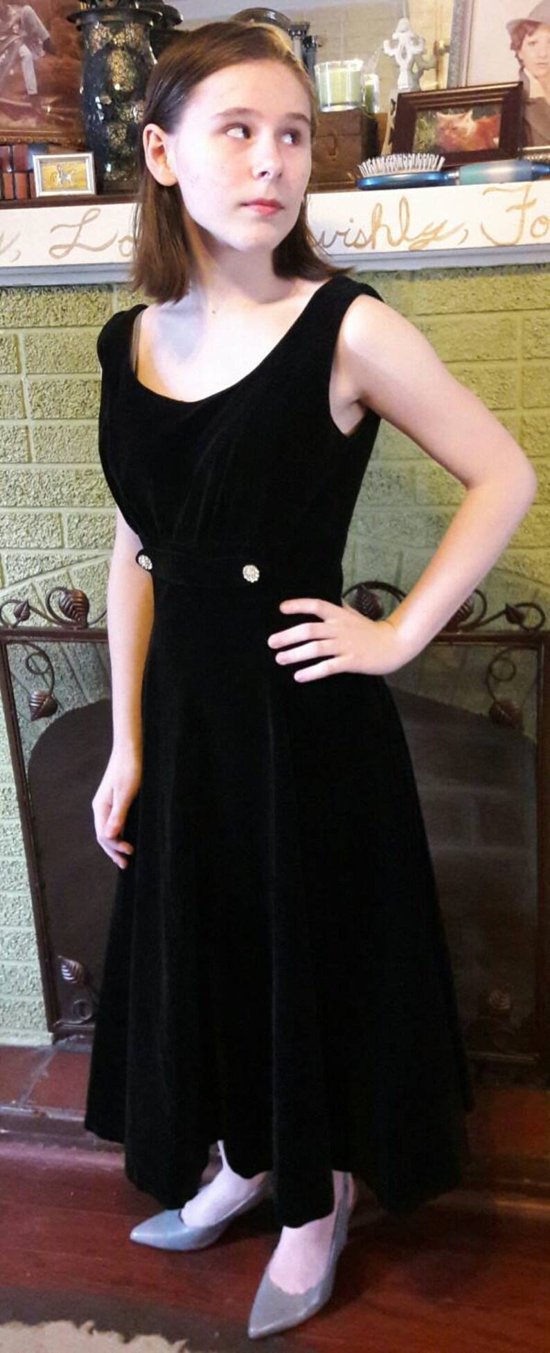 Vintage, Black, Velvet Tea Length Gown Etsy