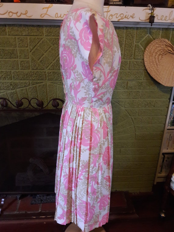 Vintage 50's Pink Floral Sleeveless Dress - image 4