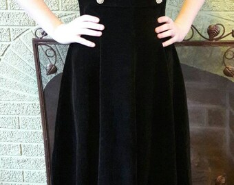 Vintage, noir, thé longueur robe de velours