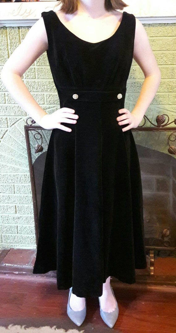 blue dress for baby girl Black Velvet Long Sleeve High Waist Dress