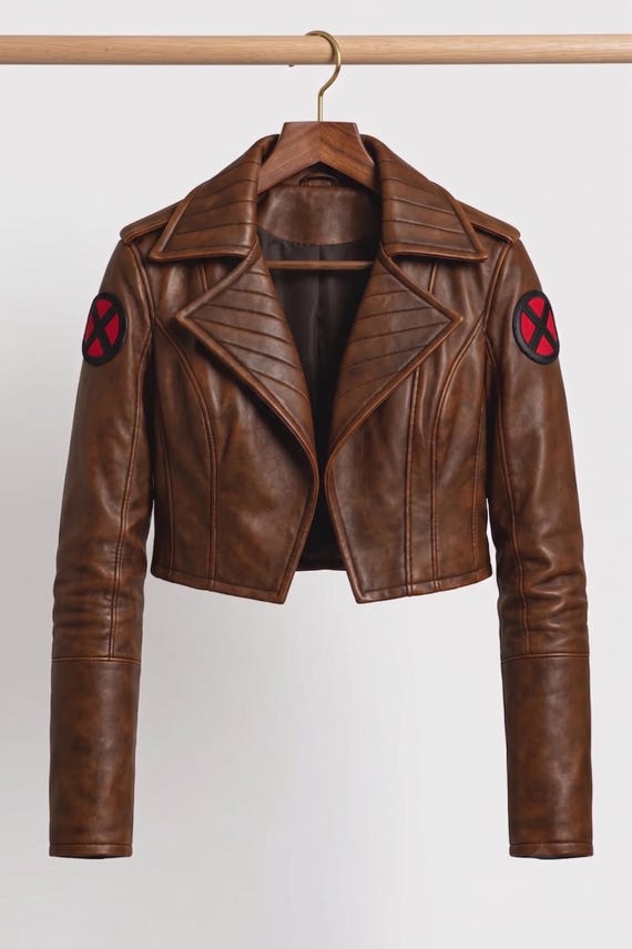 Handmade X-Men 97 Inspired Rogue Cosplay Jacket | Retro Brown Cropped Leather | X-Women Superhero Costume | 90s Mutant Apparel