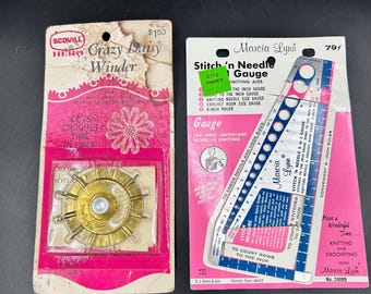Vintage Knitting & Crochet Tool Lot Marcia Lynn Stitch Needle Gauge Scovill Hero Crazy Daisy Winder Retro Craft Supplies