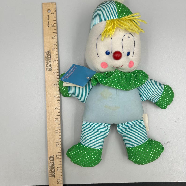 VTG 1984 Carousel Baby Giggles Clown Plush Doll Green Polka Dot Ringing ...