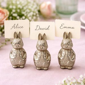 Vintage Weighted Bunny Place Card Holders Set of 3 Metal Rabbit Name Card Holders Easter Table Decor Spring Table Setting Wedding Place