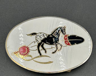 Vintage Don Quinn Originals Belt Buckle Horse Enamel Western HTG W VA Handmade Style Unique Artisan Western Cowboy Native Inspired Decor Gif