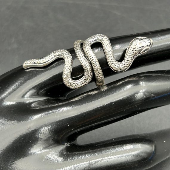 Silver Snake Wrap Ring Adjustable Gothic Reptile … - image 1