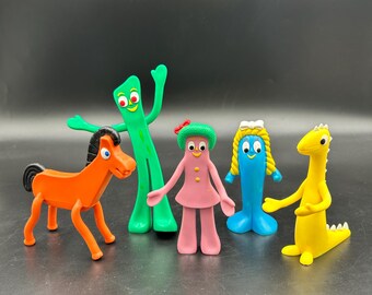 Vintage Gumby Pokey Bendable Figure Lot NJ Croce Prema Toy Goo Dinosaur Character Figures 2001 Retro Cartoon Toys