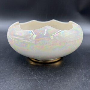 Vintage Pioneer Pottery USA Pearl Iridescent Planter Bowl 22KT Gold Ceramic Cachepot 6 Inch x 3.5 Inch Lusterware