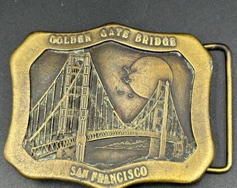 Vintage 1977 Indiana Metal Craft Golden Gate Bridge Belt Buckle San Francisco Souvenir Brass Tone USA Made Collectible Gift