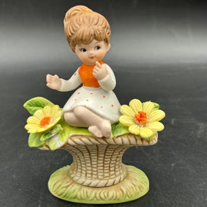 Porcelain Girl With Flower Basket Figurine - Etsy
