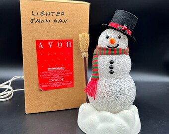 Vintage Avon Chilly Sam Light Up Snowman Christmas Decoration Acrylic Snowman Lamp Tested Working With Original Box