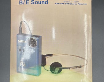 Vintage B/E Sound AM FM FM Blue Stereo Receiver Model 711660 Portable Radio Headphones Boxed 1980s
