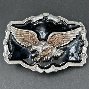Vintage 1983 Great American Buckle Co Eagle Belt Buckle USA Serial QD1243 Patriotic Western Biker Style Gift for Him