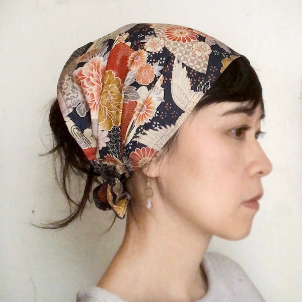 Kimono, Hair Scarf, Etsy, Japanese fabric, sand, crane, chef scarf, chemo scarf, bakery scarf, Head wrap, Fashion scarf, Alopecia headband