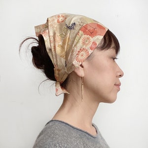 Head Scarf, Japanese fabric headband, chemo scarf, sand, crane, chef scarf, bakery scarf, Alopecia headband