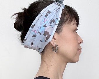 Head scarf, poodle print, blue, summer scarf, spring scarf, hand made, headband, dog print, light weight headband