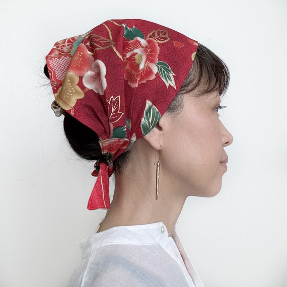 Elegant unique Kimono fabric Japanese Headband - Red and Black Japanese Matsuri Festival Happi Kimono Hanten Red w  main image 3