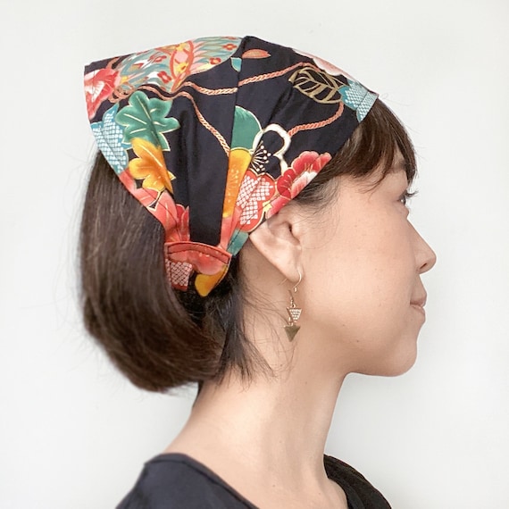 Head Scarf, Japanese Fabric Headband, Hair Loss Alopecia, Chef Hat, Black  Red Flower Head Wrap, Mari Print, Head Wrap, Tie Head Scarf, -  Canada