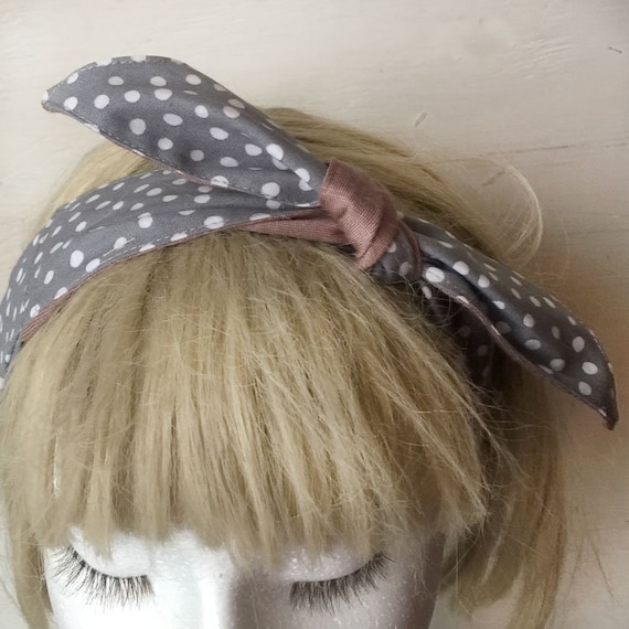 In Navy//Red and Black Elasticated spotty fabric bandanna with knotted bow
