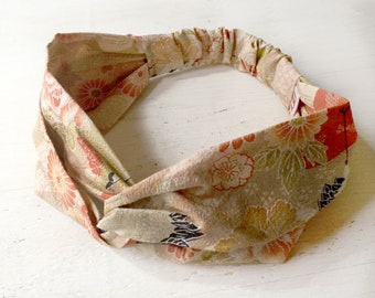 Headband, Japanese fabric headband, Kimono fabric headband, Sand, Crane, Head wrap, Turban, , Kimono Head Wrap