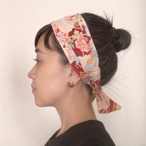 Japanese Cotton Hair Scarf: Floral Head Wrap, Chef scarf