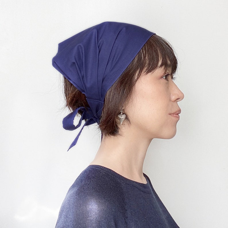 Cotton Solid color Hair scarf, plain black head scarf, Gray bandana,Navy,Chef scarf for cooking, Bech headband, Cooking, Head wrap. Headband image 5