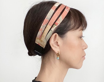 Headband, Adjustable headband, Vintage kimono fabric, dusty pink, Triple headband, Silk headband, Mercato headband, fashion headband