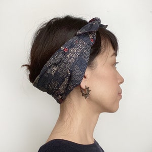 Head scarf, Japanese fabric, Rabbit print, Wave, Head accessories, Beach headband, Head wrap image 2