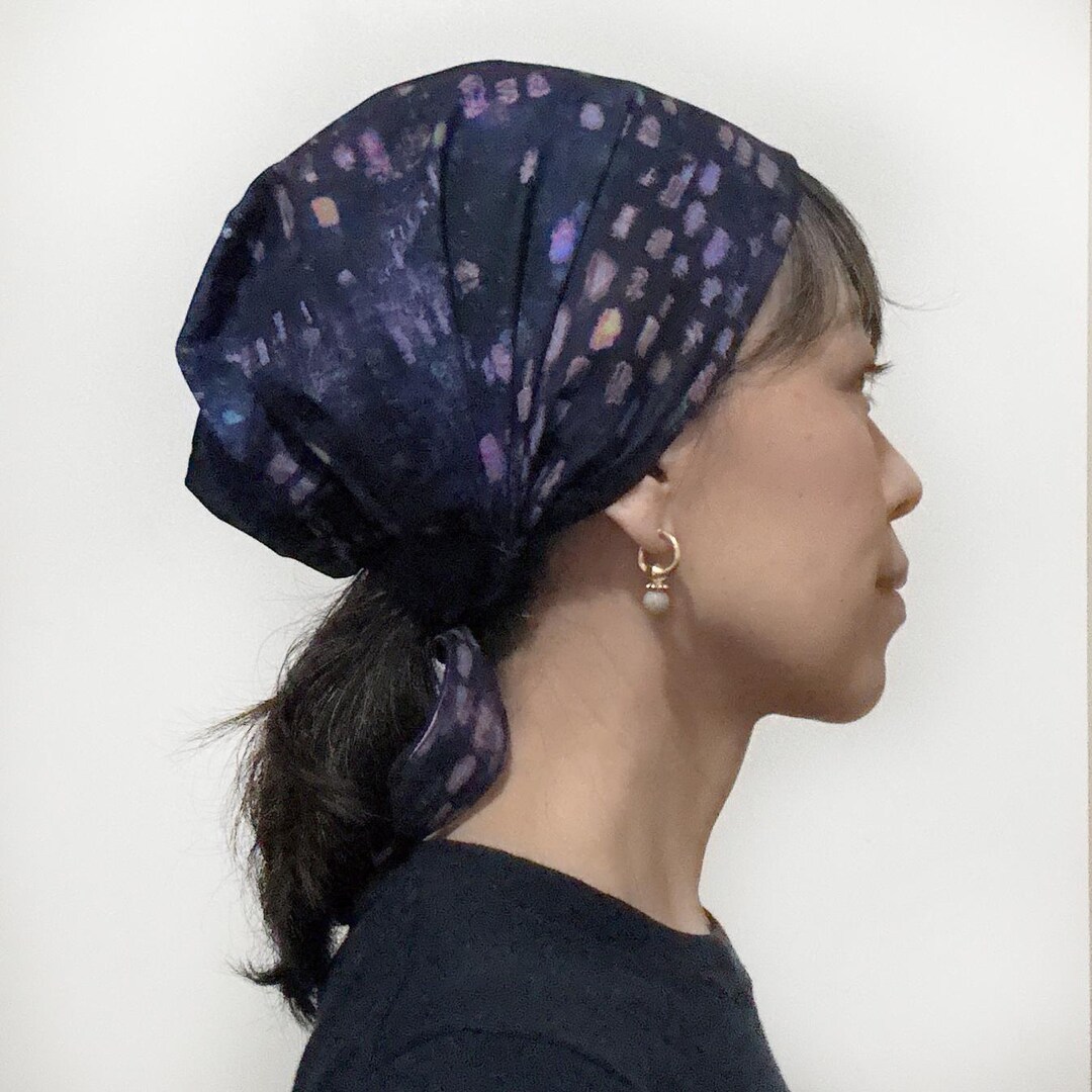 Navy Purple Polka Dot Head Covering Scarf: Cotton Head Wrap