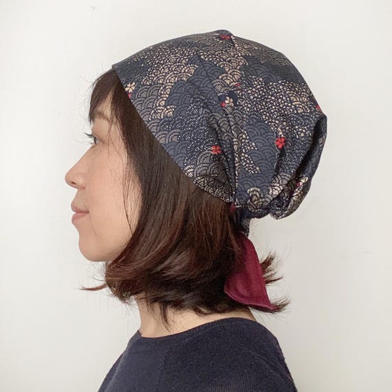 Japanese Cotton Head Covering Scarf: Rabbit Wave Print