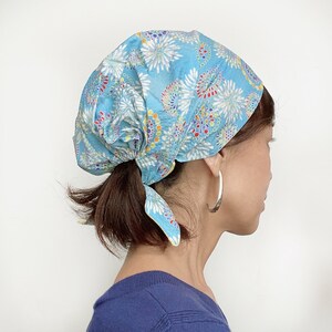 Head covering scarf, surgical hat, chef hat, Fireworks, baby blue, Chemo scarf, head wrap, Hair Loss Alopecia, Head covering, Mercato