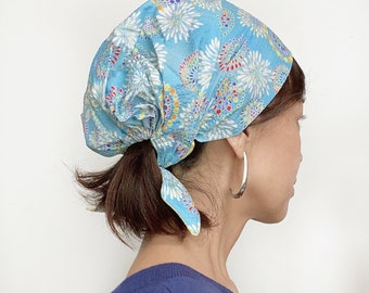 Head covering scarf, surgical hat, chef hat, Fireworks, baby blue, Chemo scarf, head wrap, Hair Loss Alopecia, Head covering, Mercato