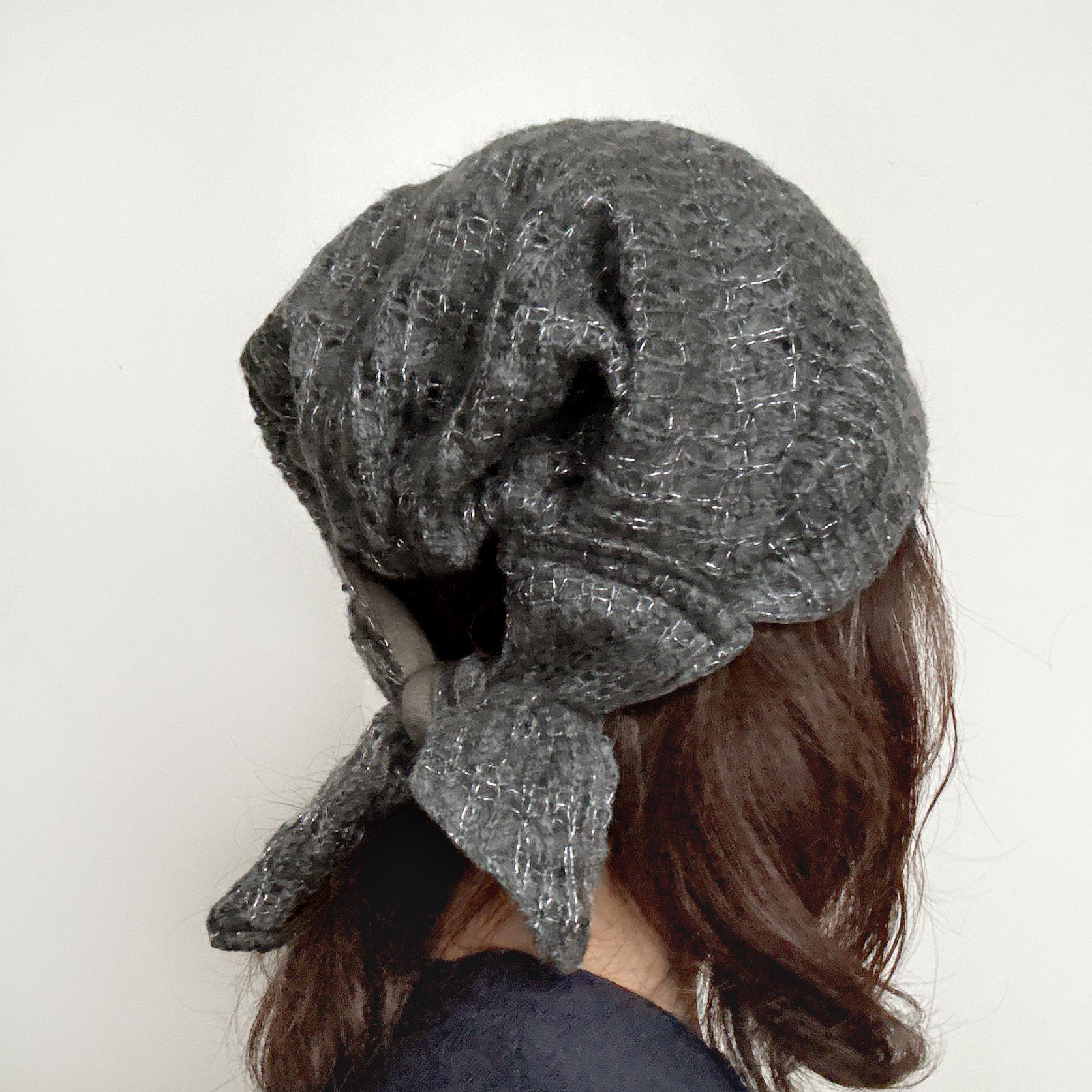 Women\'s Crochet Knitted Style Beanie Slouchy Hat Silver Crochet Wool Beanie: Gray & Silver Metallic Slouchy Hat - Etsy main image 4