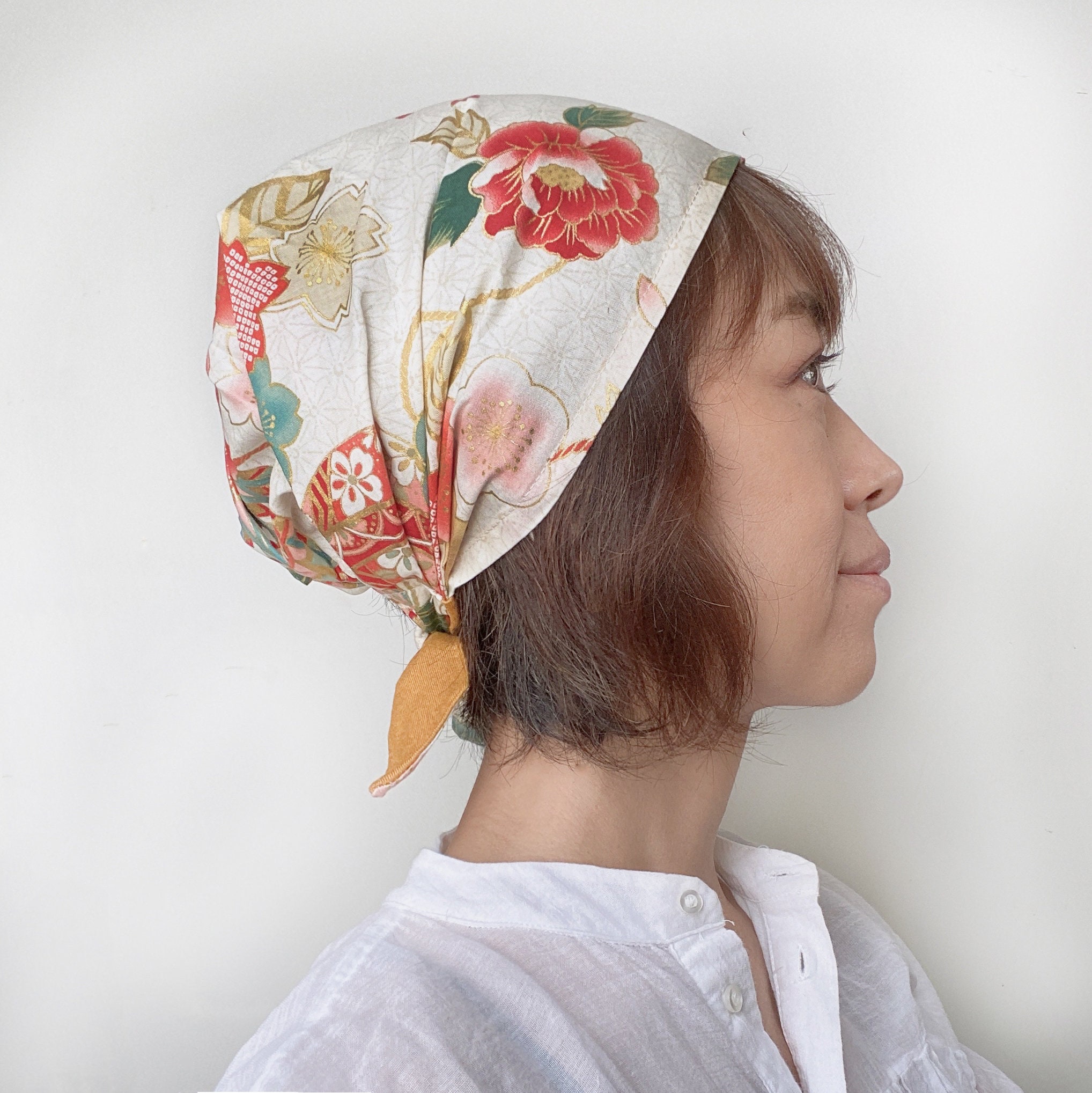 Japanese Cotton Head Covering Scarf: Floral Kimono Headband - Etsy