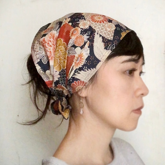 Kimono Hair Scarf Etsy Japanese Fabric Sand Crane Chef - Etsy